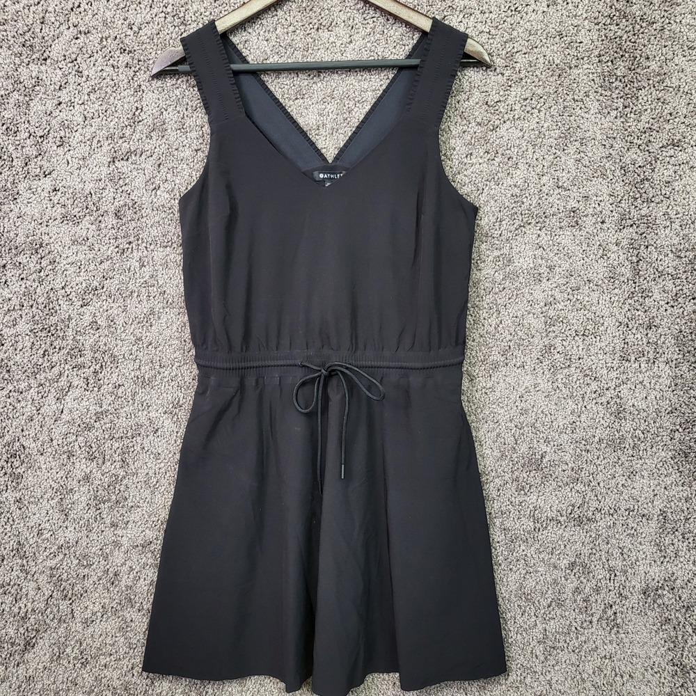 Athleta Women's Break Start Travel V-Neck Drawstring Active Dress Black Size S